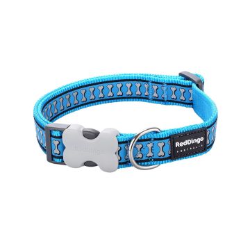 RedDingo Reflective Bones Dog Collar - Turquoise - Large