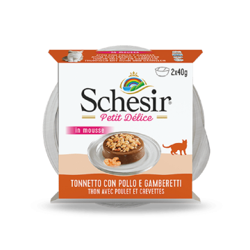 Schesir Petit Delice Tuna with Chicken and Shrimp Canned Cat Food - 2 x 40 g