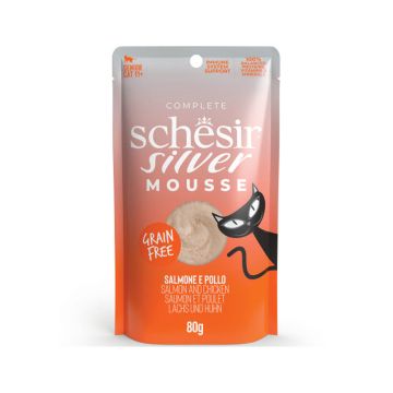 Schesir Silver Mousse Salmon And Chicken Cat Food Pouch - 80 g