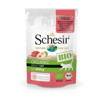 Schesir Bio Beef And Chicken With Apple Cat Food Pouch - 85g - Pack of 12