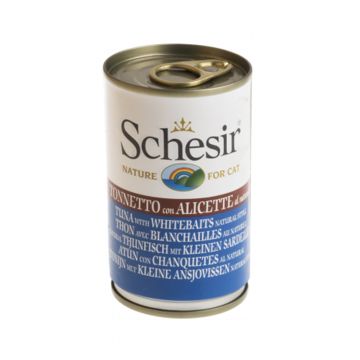 Schesir Cat Tuna with Whitebaits Natural Style Canned Cat Food, 140 g 