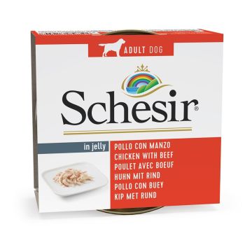Schesir Chicken Fillets With Beef In Jelly Dog Food, 150g