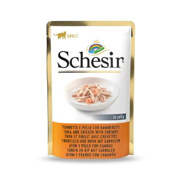 Schesir Tuna and Chicken with Shrimps Jelly Cat Food Pouch - 85g