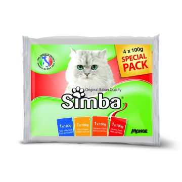 Simba Chunkies with Meat and Peas Cat Food Pouches - 100 g - Pack of 4