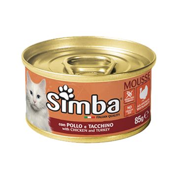 طعام معلب موس بالدجاج والديك الرومي للقطط من سيمبا - 85 جرام