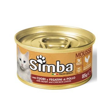 طعام معلب موس مع قلوب وكبد الدجاج للقطط من سيمبا - 85 جرام