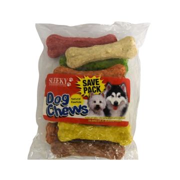 Sleeky Natural Rawhide Colored Bones Dog Chews, 445g