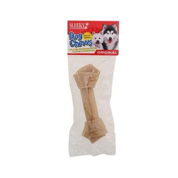 Sleeky Natural Rawhide Knotted Bone Dog Chew, 6 Inches