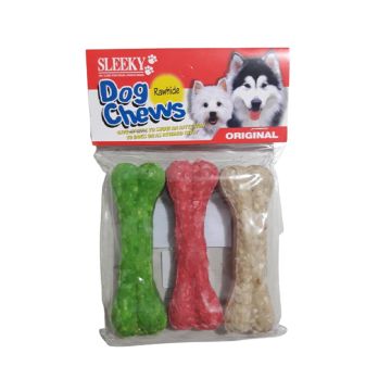 Sleeky Rawhide Original Colored Bones Dog Chews, 90g