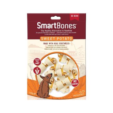 SmartBones Sweet Potato Mini Bone Dog Treat, 128g, 8 Pcs