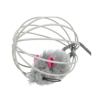 Trixie Plush Mouse in Wire Ball Cat Toy - Grey