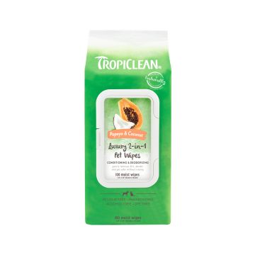 Tropiclean Papaya and Coconut Luxury 2-in-1 Pet Wipes - 100 count