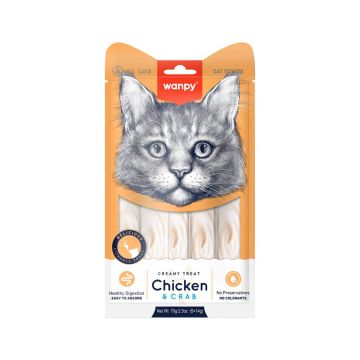 Wanpy Creamy Chicken and Crab Lickable Cat Treats - 5 x 14 g