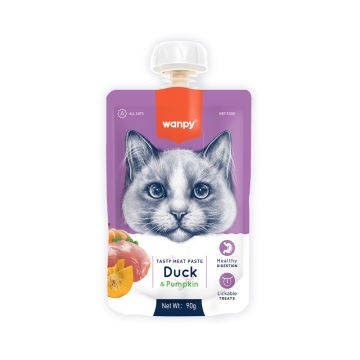 Wanpy Tasty Meat Paste Duck and Pumpkin Lickable Cat Treat - 90 g