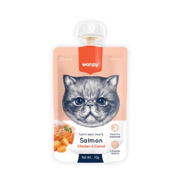 Wanpy Tasty Meat Paste Salmon, Chicken with Carrot Lickable Cat Treat - 90 g