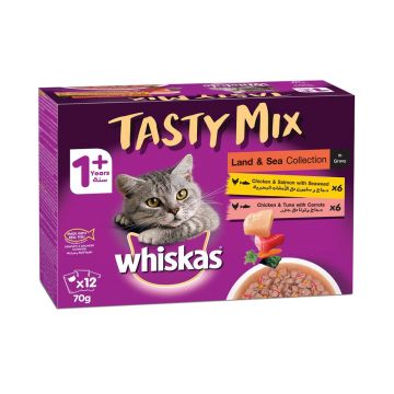 Whiskas Tasty Mix Land and Sea Collection Multipack Wet Cat Food - 70 g - Pack of 12
