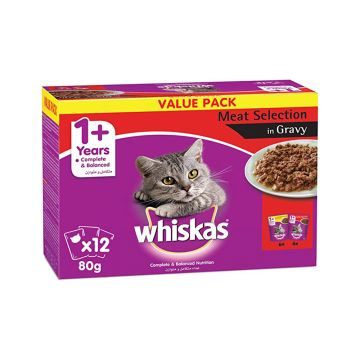 Whiskas Meat Selection in Gravy Cat Food Pouches - 80 g - Pack of 12