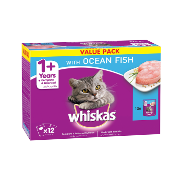 Whiskas Ocean Fish Adult Cat Food Pouches - 80g x 12pcs