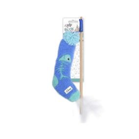 All for Paws Sock Cuddle Wand Fish Cat Toy - Blue