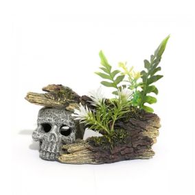 Blue Ribbon Skull Log With Plants Small