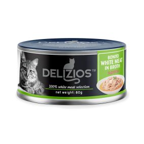 Delizios Bonito White Meat in Broth Supreme Canned Cat Food - 80 g - Pack of 24