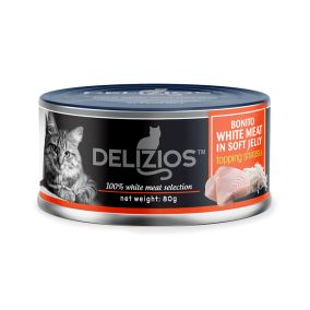 Delizios Bonito White Meat in Soft Jelly Topping Shirasu Canned Cat Food - 80 g - Pack of 24