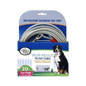 Four Paws Dog Tie Out Cable, Silver, Super Heavy Weight - 20 Feet