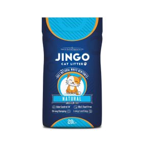 Jingo Natural White Bentonite Natural Unscented Cat Litter - 20 L