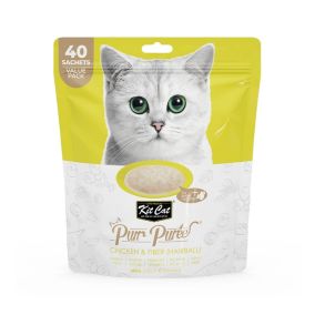 Kit Cat Purr Puree Chicken & Fiber Hairball (40 Sachets Value Pack) - 600g