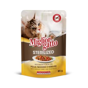 Miglior Gatto Chunks in Sauce with Chicken Turkey and Vegetables Sterilized Wet Cat Food - 85 g