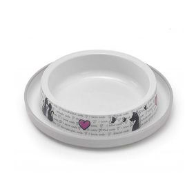 Moderna Cats In Love Trendy Dinner Cat Bowl - Grey & White