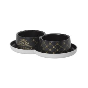 Moderna Luxurious Trendy Double Cat Bowl, 2 x 350 ml, Black