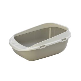 Moderna Mega Step Cat Litter Box, Warm Grey - L 65.6 x W 48.2 x H 28.5 cm