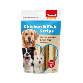 Sanal Chicken & Fish Strips Dog Treat, 80g