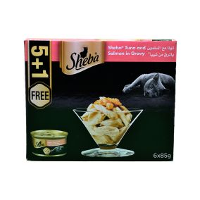 Sheba Flaked Tuna Topped with Salmon Cat Food - 85g - 5 + 1 Free