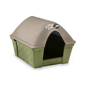 Stefanplast Happy Home Dog House, Medium, Grey/Pastel Green - 82L x 68W x 62H cm