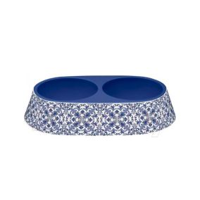 Tarhong Canyon Clay Pet Bowl Double, Indigo, 15.1" x 15.1 x 3"