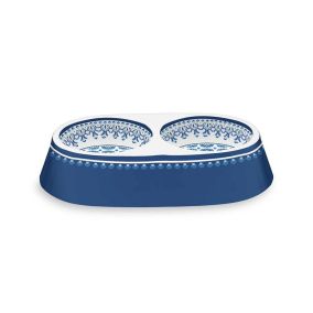 Tarhong Moroccan Pet Bowl Double, Indigo, 15.1" x 9.1" x 3.0"