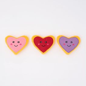 ZippyPaws Valentines Miniz 3-Pack Heart Cookies Plush Dog Toys