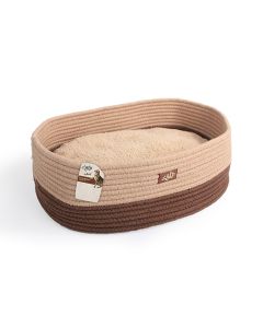 All For Paws Lambswool Oval Shaped Cat Bed - Tan - 41L x 30W x 13H cm