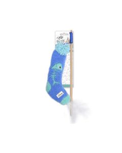 عصا اللعب بتصميم جورب بنمط سمكة للقطط من أول فور باوز، أزرق