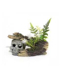 زخرفة بتصميم خشبة وجمجمة مع نباتات بلاستيكية من بلو ريبون، صغير 