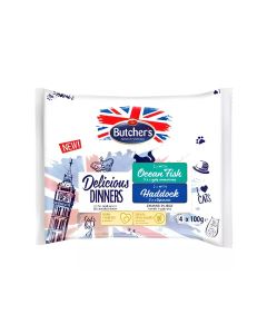 Butchers Delicious Dinners Chunks in Jelly Ocean Fish and Haddock Cat Food Pouch - 4 x 100 g