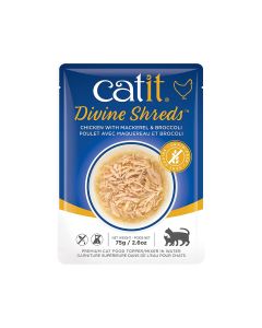 Catit Divine Shreds Chicken with Mackerel and Broccoli Wet Cat Food - 75 g - Pack of 6