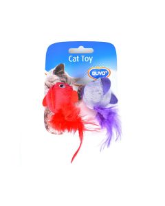 Duvo+ Assortment Birds with Feather Cat Toy - Red and Purple - 2 pcs