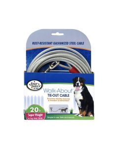 Four Paws Dog Tie Out Cable, Silver, Super Heavy Weight - 20 Feet