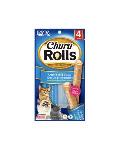 Inaba Churu Rolls Tuna with Scallop Recipe Cat Treat - 4 x 10g