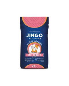 Jingo Natural White Bentonite Cat Litter - Baby Powder Scented - 20 L