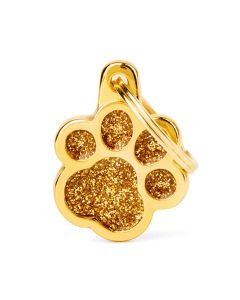 MyFamily Shine Big Paw Glitter Pet ID Tag - Gold - Large