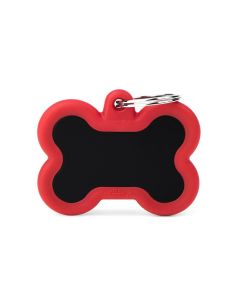MyFamily Black Bone Aluminum Red Rubber Pet ID Tag